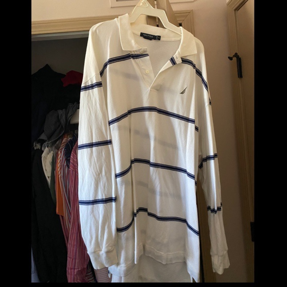 Blue and White Nautica Thin Long Sleeve
